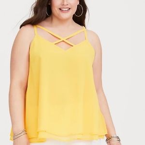 Torrid size 2 strappy double layer chiffon cami in yellow.